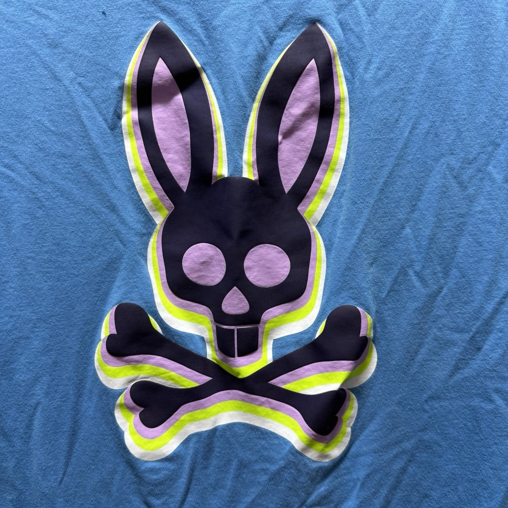 Psycho Bunny Men's Blue Bunny Graphic Crew-Neck T-Shirt Pima Cotton Size 8/2XL - Picture 2 of 6
